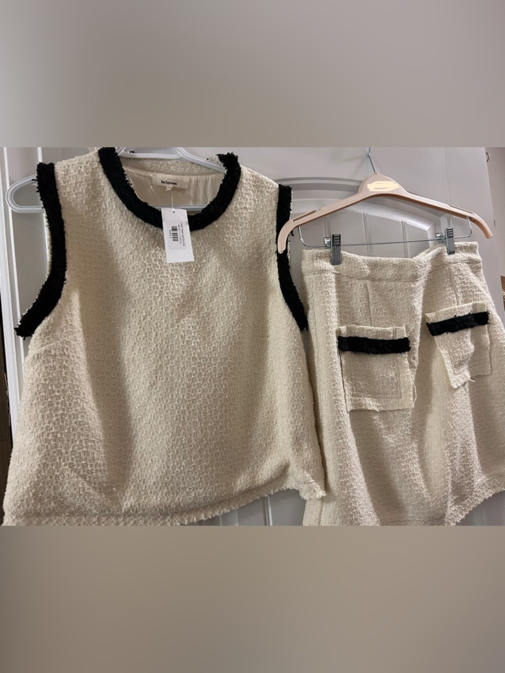 La Lavon Cream Tweed Two-Piece Set with Black Trim